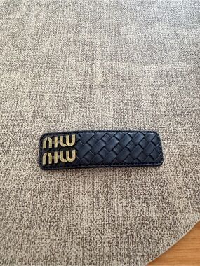 Miu Miu Black Woven Leather Money Clip with Gold Logo Hardware